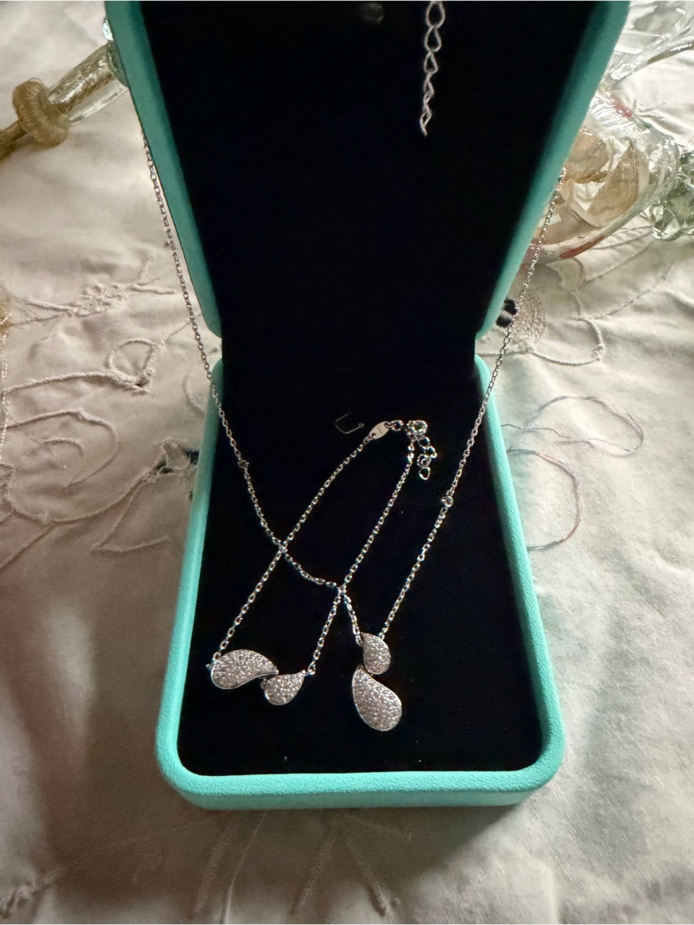 Sterling Silver Pave Teardrop Pendant Necklace n Bracelet Set . NWOT.